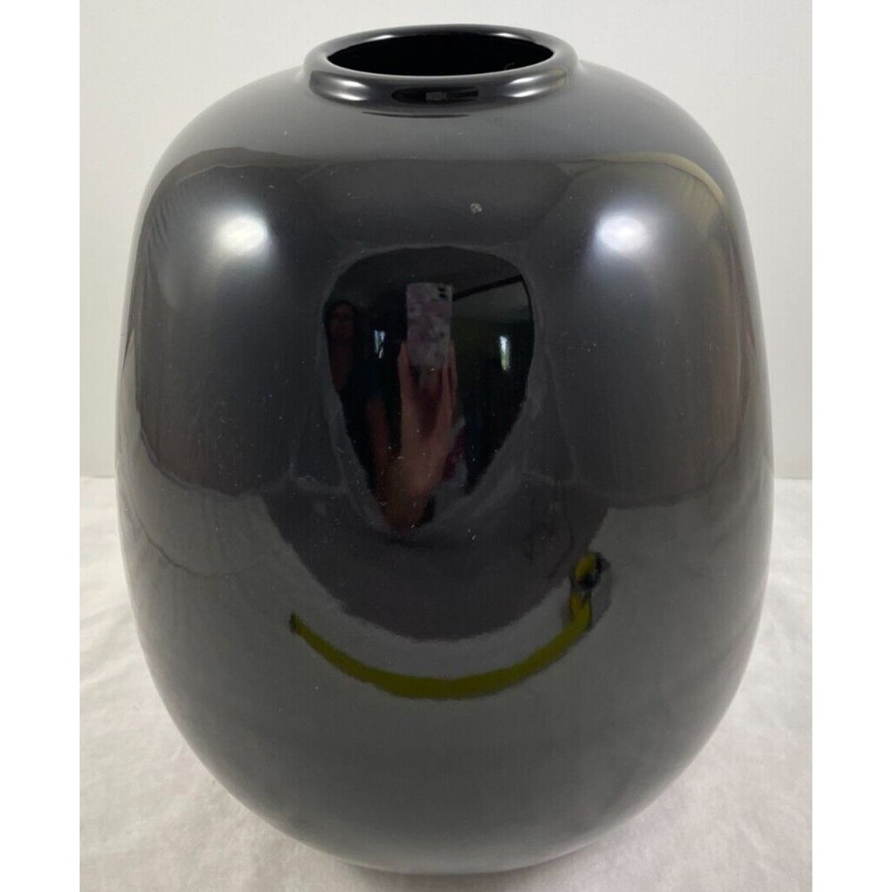 Black Ceramic Decorative Vase 9.5" Japan Vintage Glaze Glossy